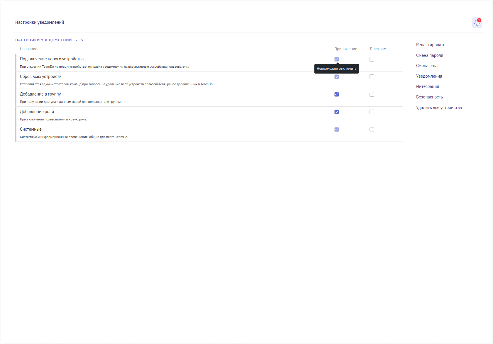 Какие уведомления нельзя выключать в TeamDo