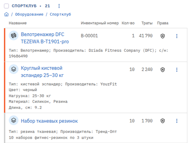 учет спортивного инвентаря Инвентарь.TeamDo